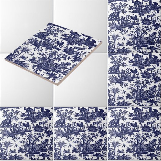 Toile de Jouy Vier delen van de wereld blauw patro Tegeltje