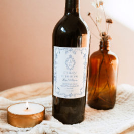 Toile de Jouy Vintage frame crest Bruidscadeau  Wijn Etiket