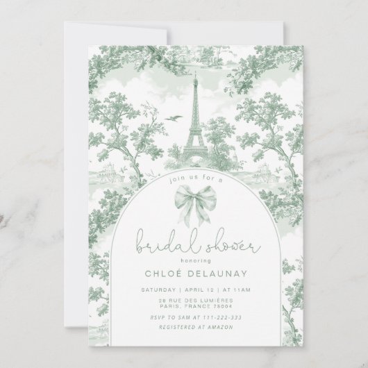 Toile de Jouy Vrijgezellenfeest Sage French Bow Kaart (Voorkant)