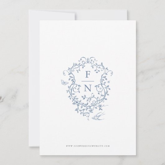 Toile de Jouy Wedding Save the Date Dusty Blue (Achterkant)