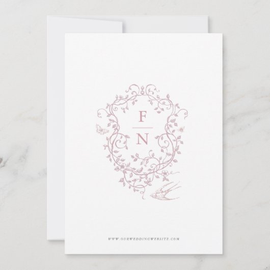 Toile de Jouy Wedding Save the Date Dusty Pink (Achterkant)