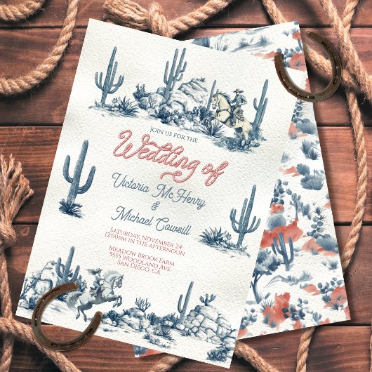 Toile de jouy Western Cowboy Wedding Kaart