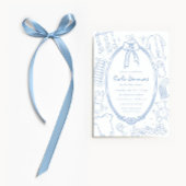 Toile de Jouy Whimsical Blue Baby shower Kaart