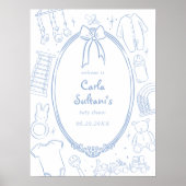 Toile de Jouy Whimsical Blue Baby shower Poster (Voorkant)