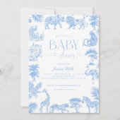 Toile de Jouy Wit en Blauw Safari Baby shower Kaart (Voorkant)