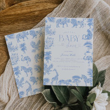 Toile de Jouy Wit en Blauw Safari Baby shower