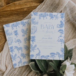 Toile de Jouy Wit en Blauw Safari Baby shower Kaart