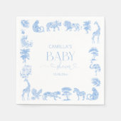 Toile de Jouy Wit en Blauw Safari baby shower Servet (Voorkant)