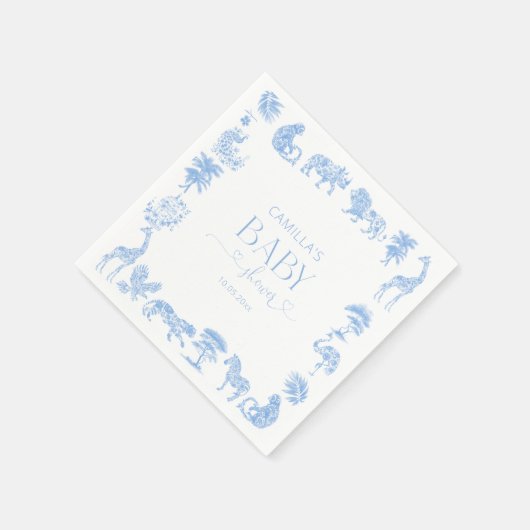 Toile de Jouy Wit en Blauw Safari baby shower Servet (Hoek)