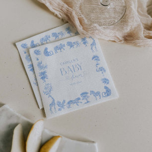 Toile de Jouy Wit en Blauw Safari baby shower Servet