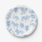 Toile de Jouy Wit en Blauw Safari Papieren Bordje (Voorkant)