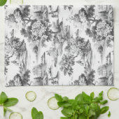 Toile de jouy, zwart en wit, porselein, theedoek (Gevouwen)