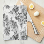 Toile de jouy, zwart en wit, porselein, theedoek (Quarter Fold)