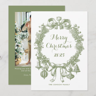 Toile De Juoy Sage Groene Vintage Kerst Foto Feestdagenkaart
