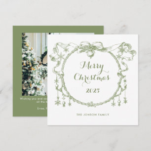 Toile De Juoy Sage Groene Vintage Kerst Foto Feestdagenkaart