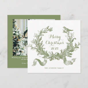 Toile De Juoy Sage Groene Vintage Kerst Foto Feestdagenkaart