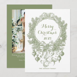 Toile De Juoy Salie Groene Vintage Kerst Foto Feestdagenkaart