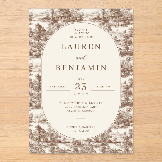 Toile de Romance Wedding Acryl Uitnodigingen (Voorkant)