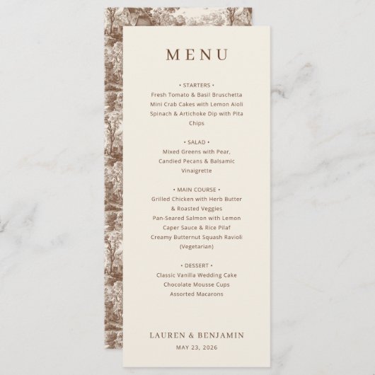 Toile de Romance Wedding Menu (Voorkant / Achterkant)