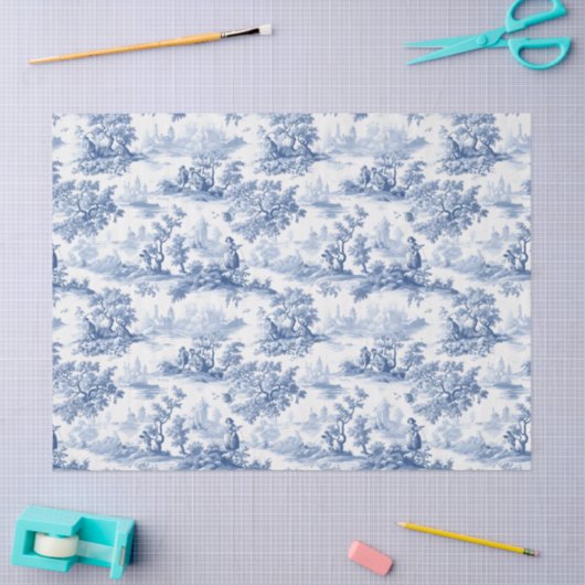 Toile du Jouy Blue Faux French  Tissuepapier (Craft)