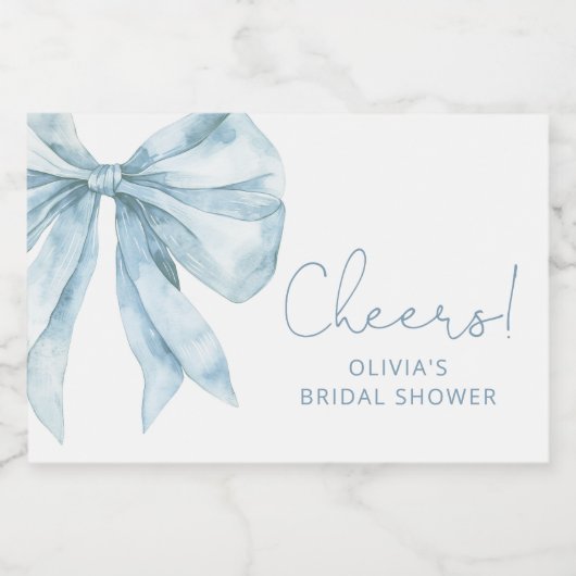 Toile Dusty blue Bow minimalistisch Vrijgezellenfe Sparkling Wijnetiket (Enkel label)