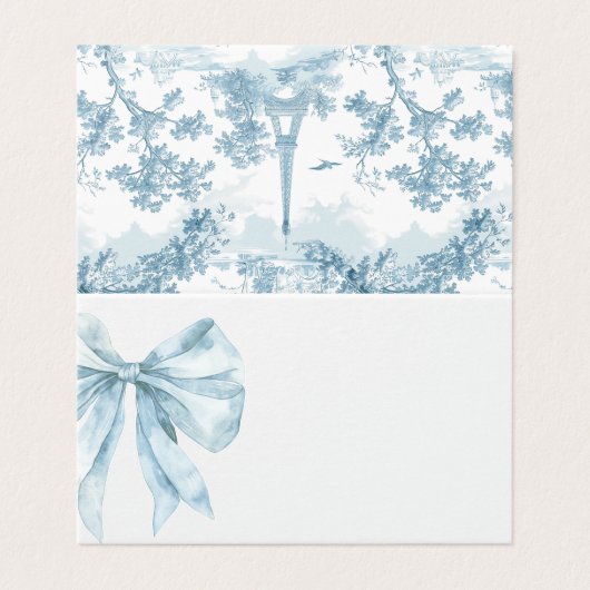 Toile Dusty Blue Bow vrijgezellenfeest plaatskaart Kaart (Buitenkant ongevouwen)