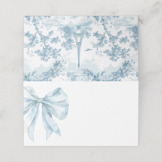 Toile Dusty Blue French Bow vrijgezellenfeest Plaatskaartje (Buitenkant ongevouwen)
