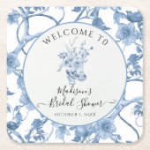 Toile Elegant Blauw met Witte Bloemen Bruidsmeisje Kartonnen Onderzetters (Voorkant)
