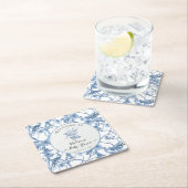 Toile Elegant Bloemen Blauw en Wit Baby shower Kartonnen Onderzetters (Insitu)