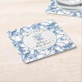 Toile Elegant Bloemen Blauw en Wit Baby shower Kartonnen Onderzetters (Schuin)