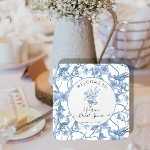 Toile Elegant Bloemen Blauw en Wit Vrijgezellenfee Kartonnen Onderzetters
