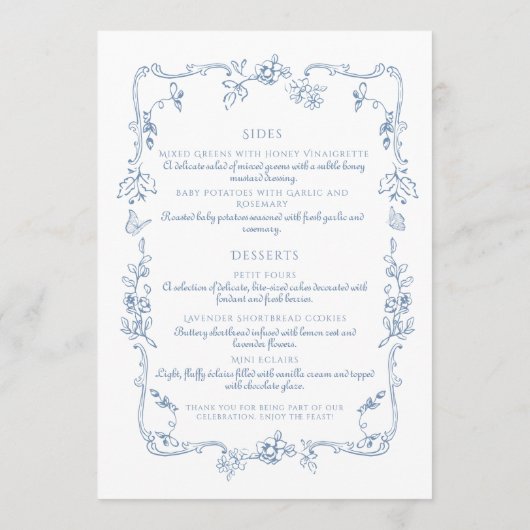 Toile Elegant floraal Vrijgezellenfeest Menu (Achterkant)