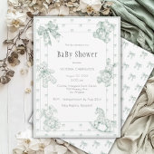 Toile Elegant Sage Green Baby shower Uitnodiging