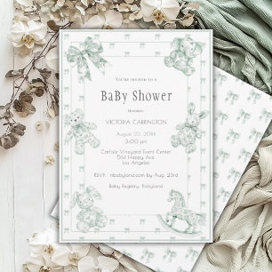 Toile Elegant Sage Green Baby shower Uitnodiging