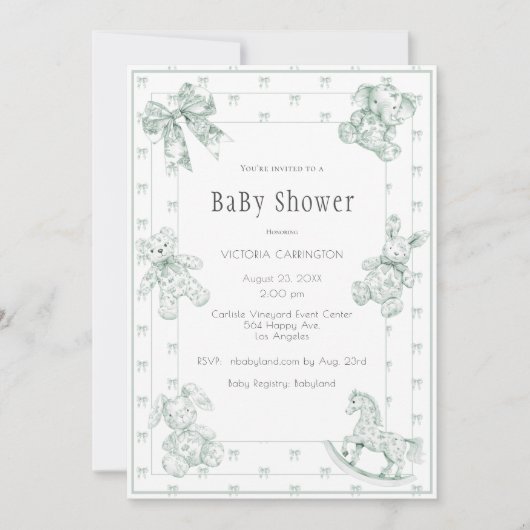 Toile Elegant Sage Green Baby shower Uitnodiging (Voorkant)