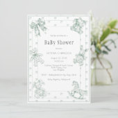 Toile Elegant Sage Green Baby shower Uitnodiging (Staand voorkant)