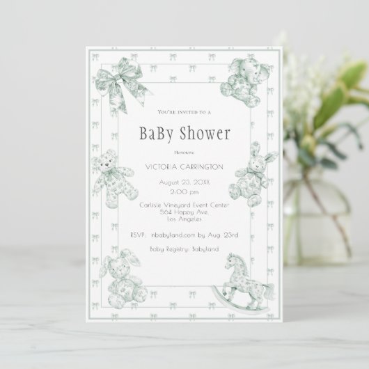 Toile Elegant Sage Green Baby shower Uitnodiging (Staand voorkant)