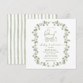 Toile Floral Baby shower Sage Green Baby shower Kaart (Voorkant / Achterkant)