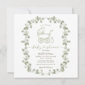 Toile Floral Baby shower Sage Green Baby shower Kaart (Voorkant)