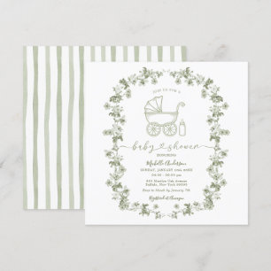 Toile Floral Baby shower Sage Green Baby shower Kaart
