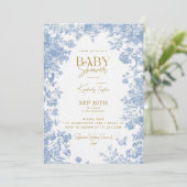 Toile Floral Blue Baby shower Kaart (Staand voorkant)