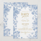 Toile Floral Blue Baby shower Kaart (Voorkant / Achterkant)