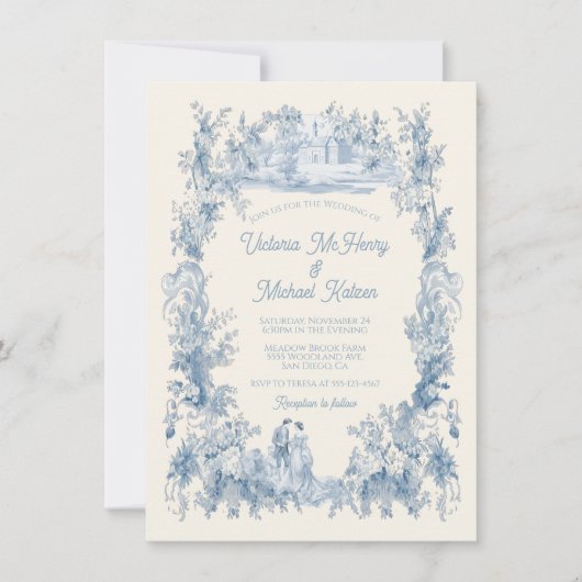 Toile Floral chateau bruiloft Kaart (Voorkant)