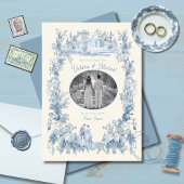 Toile Floral chateau Bruiloft Save the Date Foto Kaart
