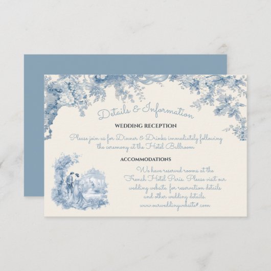 Toile Floral chateau trouwgegevens Informatie Kaart (Voorkant / Achterkant)