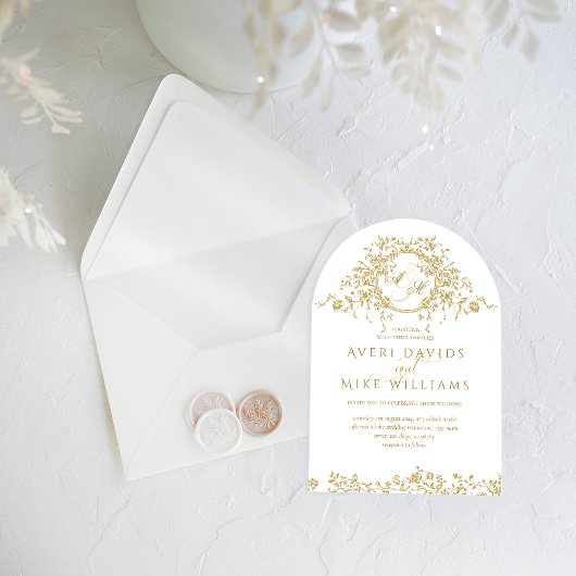 Toile Floral Crest Franse Klassieke Elegante Huwel Kaart