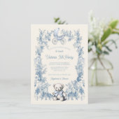 Toile Floral Teddy Bear Carriage Baby shower Kaart (Staand voorkant)