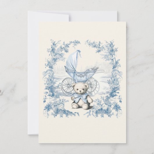 Toile Floral Teddy Bear Carriage Baby shower Kaart (Achterkant)