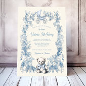 Toile Floral Teddy Bear Carriage Baby shower Kaart