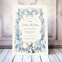 Toile Floral Teddy Bear Carriage Baby shower